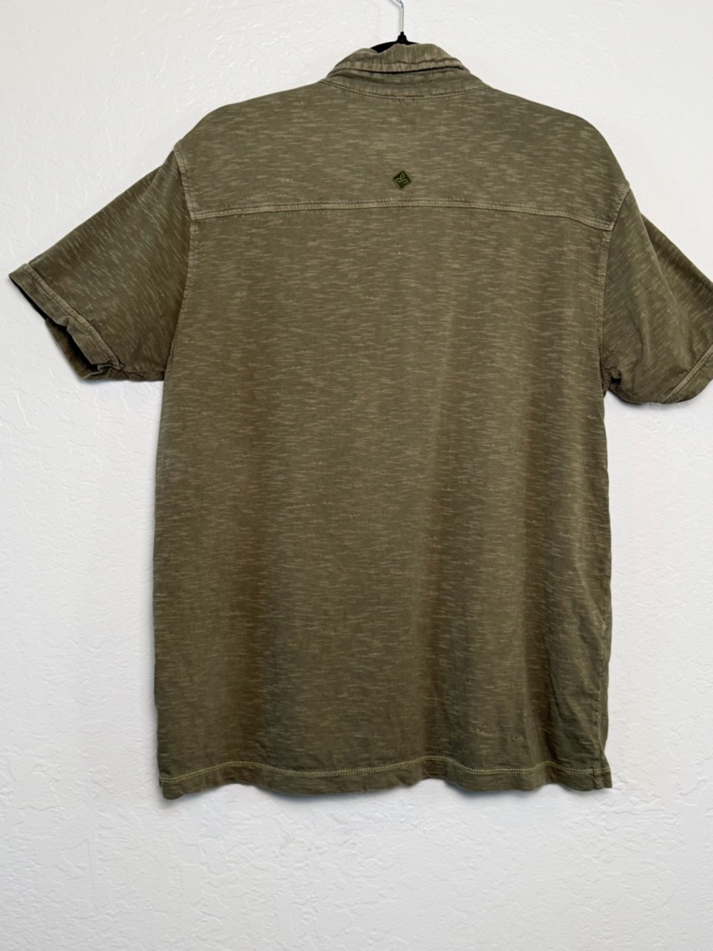 PrAna Olive Green Organic Cotton Short Sleeve Knit Button Down Men's Size M - Picture 8 of 13